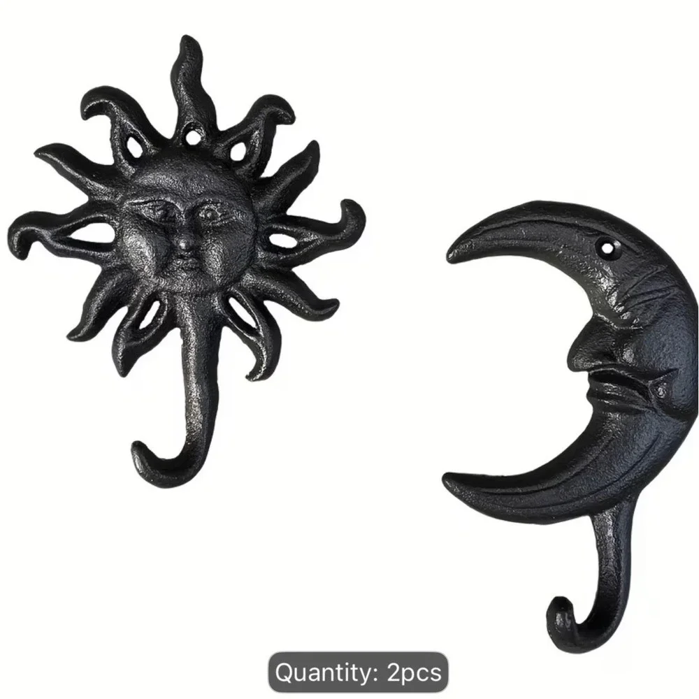 NEW Celestial Sun Moon Cast Iron  Wall Hooks Black Decor